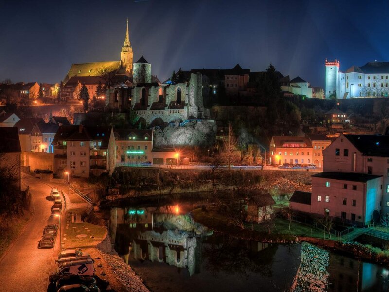 Bautzen Nicolaikirchruine mit Spree